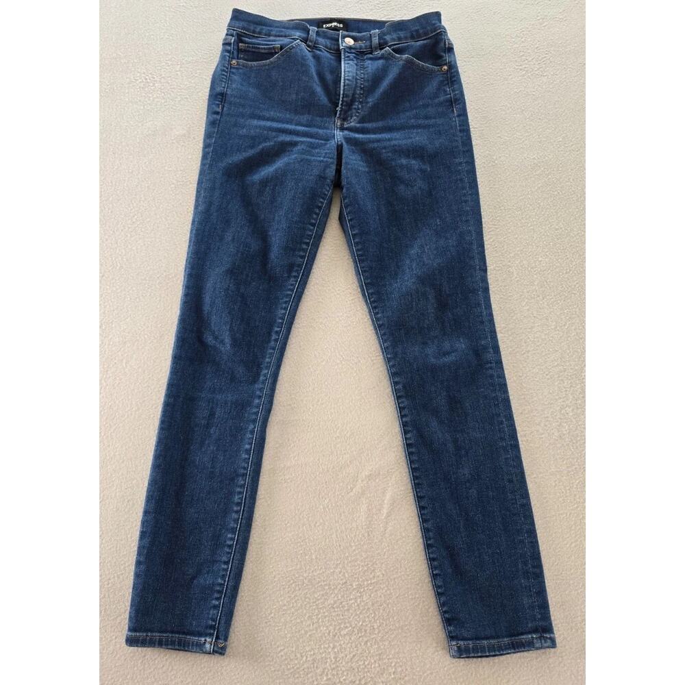 Express Jeans Womens Size 4R Blue Denim High Rise Skinny Pockets Zip Button
